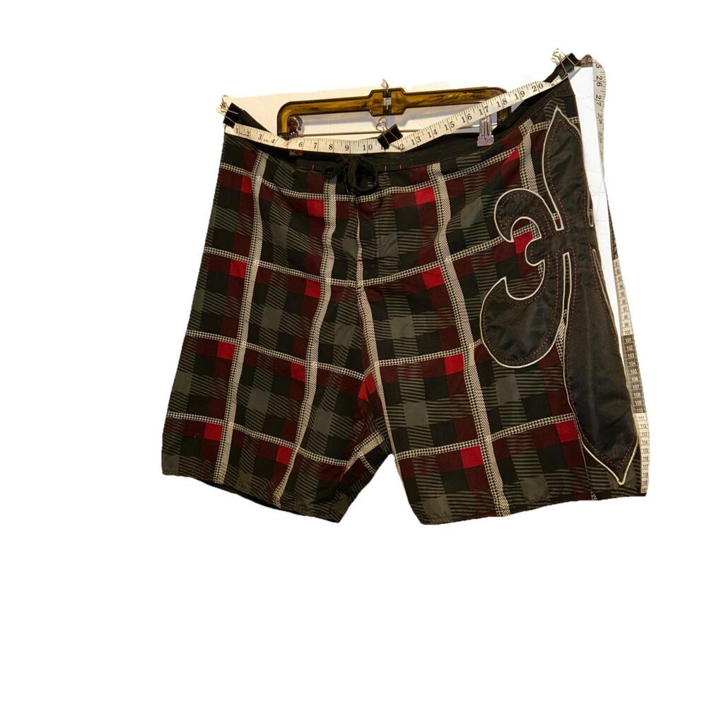 Joe boxer size 42 bathing suit trunks for men black red and gray